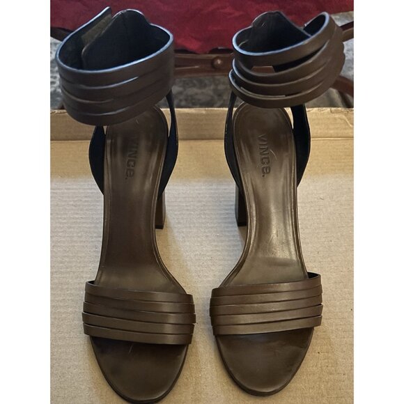 Vince Shoes - Vince Genna Leather Double Strap Sandals Dark Brown Size 11M High Heels